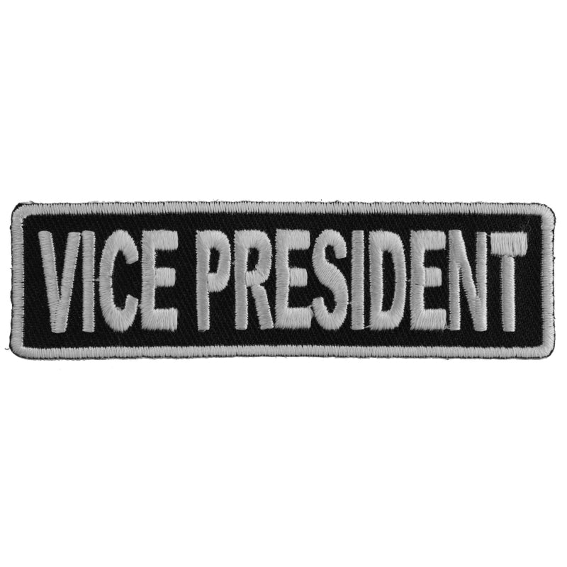 P3713 Vice President Patch 3.5 Inch White Patches Virginia City Motorcycle Company Apparel 