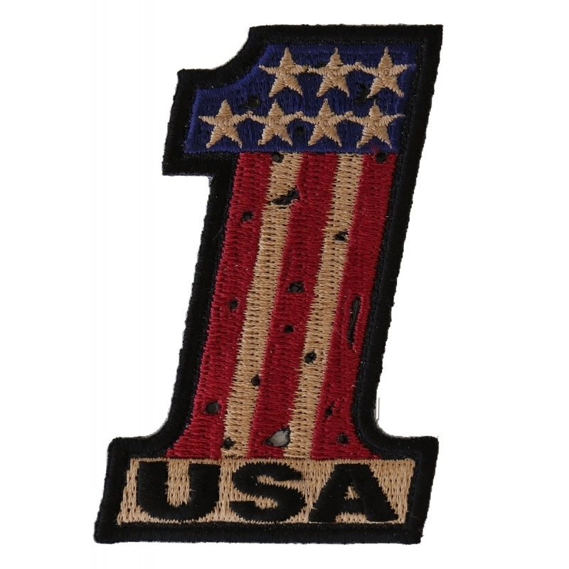 P3566 Number 1 USA Vintage Flag and Stars Patch Patches Virginia City Motorcycle Company Apparel 