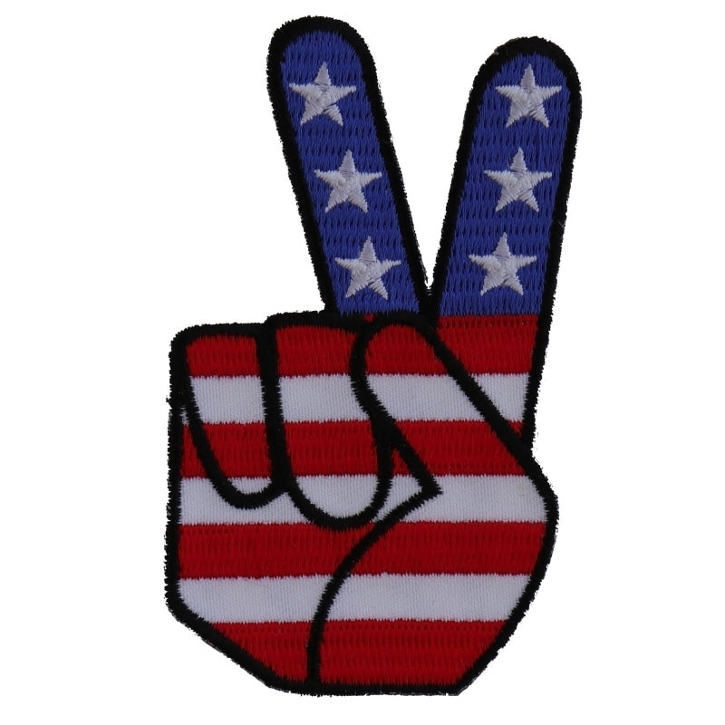 P6034 Peace Hand Sign with American Flag Patriotic Iron on Patch Patches Virginia City Motorcycle Company Apparel 