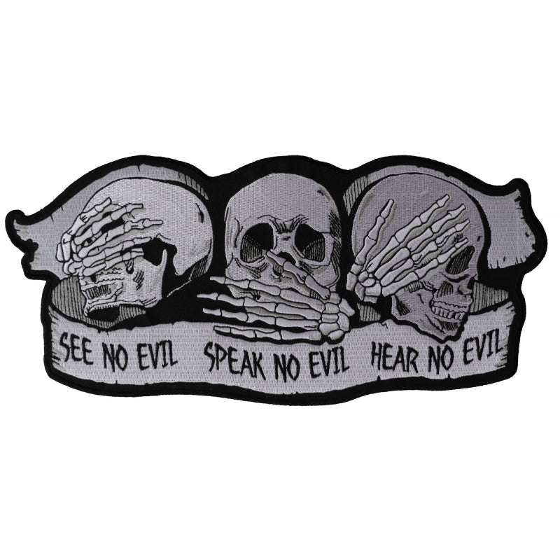 PL5928 See No Evil Speak No Evil Hear No Evil Skull Large Embroidered Patches Virginia City Motorcycle Company Apparel 