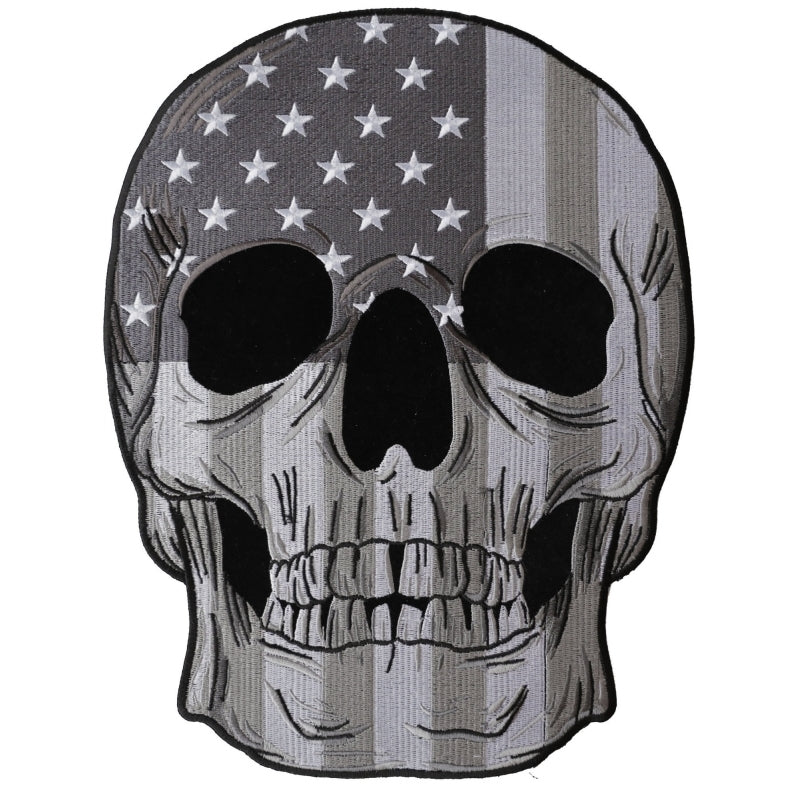 PL6031 Skull Subdued American Flag Embroidered Iron on Patch Patches Virginia City Motorcycle Company Apparel 