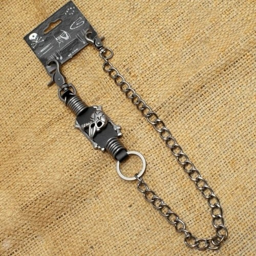 WA-WC7035 Wallet Chain with a skull metal rings and leather designs Wallet Chains/Key Leash Virginia City Motorcycle Company Apparel 