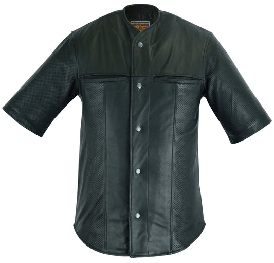 DS775 Leather Baseball Motorcycle Shirt Men's Leather Motorcycle Jackets Virginia City Motorcycle Company Apparel 