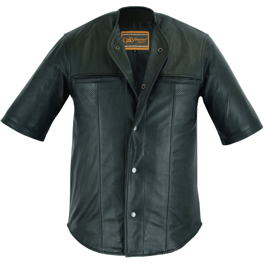 DS775 Leather Baseball Motorcycle Shirt Men's Leather Motorcycle Jackets Virginia City Motorcycle Company Apparel 
