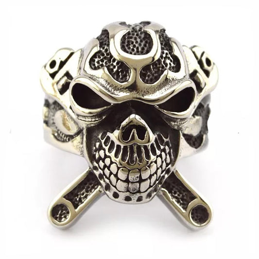 R3001 Stainless Steel X Skull Biker Ring Rings Virginia City Motorcycle Company Apparel 