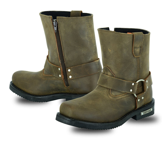 DS9742 Men's Side Zipper Waterproof Boots- Brown Men's Motorcycle Boots Virginia City Motorcycle Company Apparel 