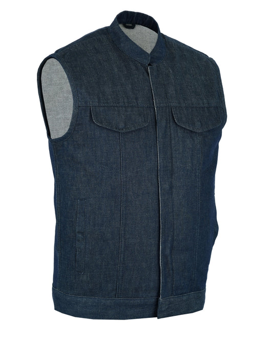 DM976 Men's Blue Rough Rub-Off Raw Finish Denim Vest Men's Vests Virginia City Motorcycle Company Apparel 