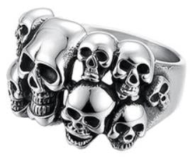 R102 Stainless Steel Multi-Skull Face Biker Ring Rings Virginia City Motorcycle Company Apparel 