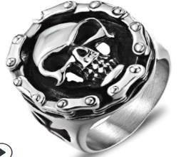 R113 Stainless Steel Biker Chain Skull Face Biker Ring Rings Virginia City Motorcycle Company Apparel 