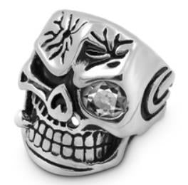 R117 Stainless Steel Smash Face Skull Biker Ring Rings Virginia City Motorcycle Company Apparel 