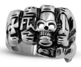 R119 Stainless Steel Fist Face Skull Biker Ring Rings Virginia City Motorcycle Company Apparel 