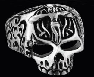 R124 Stainless Steel Jesus Cross Skull Biker Ring Rings Virginia City Motorcycle Company Apparel 