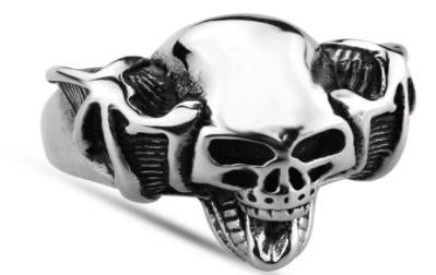 R128 Stainless Steel Handle Bar Skull Biker Ring Rings Virginia City Motorcycle Company Apparel 
