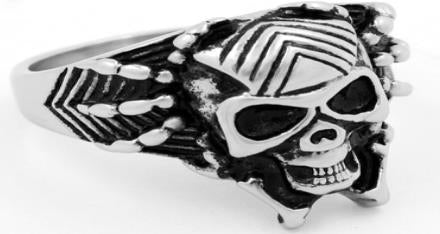 R136 Stainless Steel Web Face Skull Biker Ring Rings Virginia City Motorcycle Company Apparel 