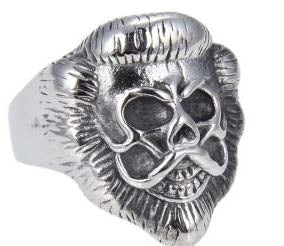 R143 Stainless Steel Lion Face Skull Biker Ring Rings Virginia City Motorcycle Company Apparel 
