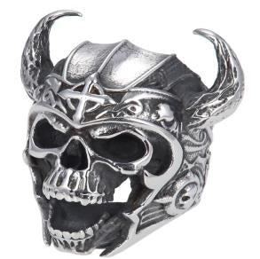 R144 Stainless Steel Warrior Skull Biker Ring Rings Virginia City Motorcycle Company Apparel 