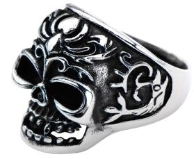 R145 Stainless Steel Fish Tail Skull Biker Ring Rings Virginia City Motorcycle Company Apparel 