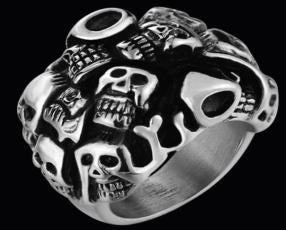 R146 Stainless Steel Many Faces Skull Biker Ring Rings Virginia City Motorcycle Company Apparel 