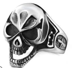 R156 Stainless Steel Evil Face Skull Biker Ring Rings Virginia City Motorcycle Company Apparel 