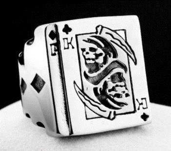 R157 Stainless Steel King of Clubs Skull Biker Ring Rings Virginia City Motorcycle Company Apparel 