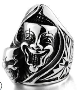R158 Stainless Steel Joker Face Skull Biker Ring Rings Virginia City Motorcycle Company Apparel 