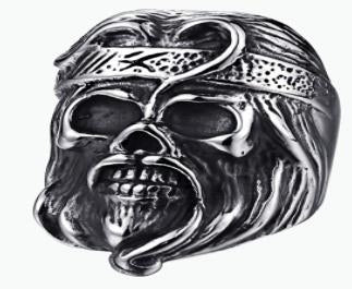 R167 Stainless Steel Anarchy Skull Face Biker Ring Rings Virginia City Motorcycle Company Apparel 
