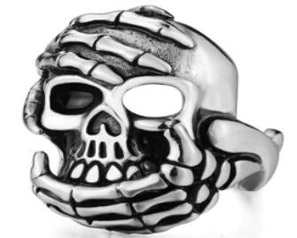 R183 Stainless Steel Hand Held Skull Biker Ring Rings Virginia City Motorcycle Company Apparel 