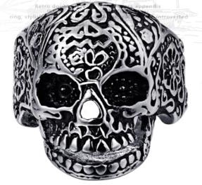 R187 Stainless Steel Medium Sugar Cane Skull Face Biker Ring Rings Virginia City Motorcycle Company Apparel 