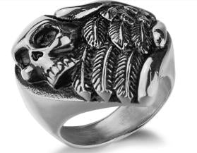 R196 Stainless Steel Feather Wings Skull Biker Ring Rings Virginia City Motorcycle Company Apparel 