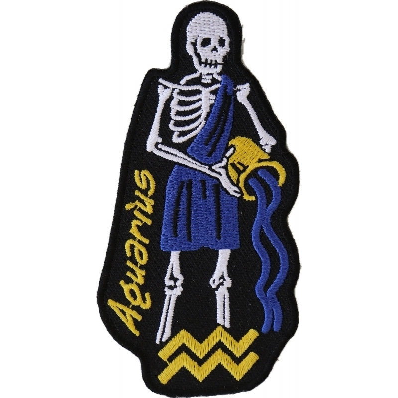 P5480 Aquarius Skull Zodiac Sign Patch Patches Virginia City Motorcycle Company Apparel 