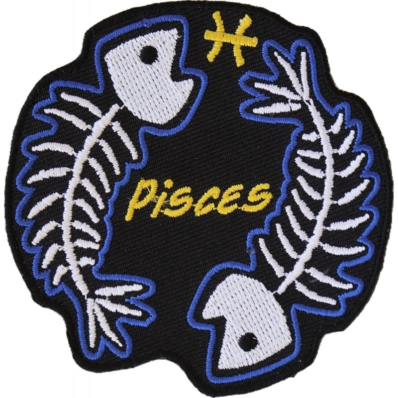P5473 Pisces Skull Zodiac Sign Patch Patches Virginia City Motorcycle Company Apparel 