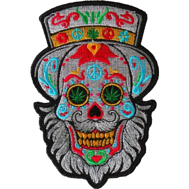 P6705 Bearded Sugar skull Small Iron on Patch Patches Virginia City Motorcycle Company Apparel 