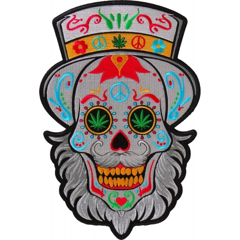 PL6704 Sugar Skull with Beard Large Back Patch Patches Virginia City Motorcycle Company Apparel 