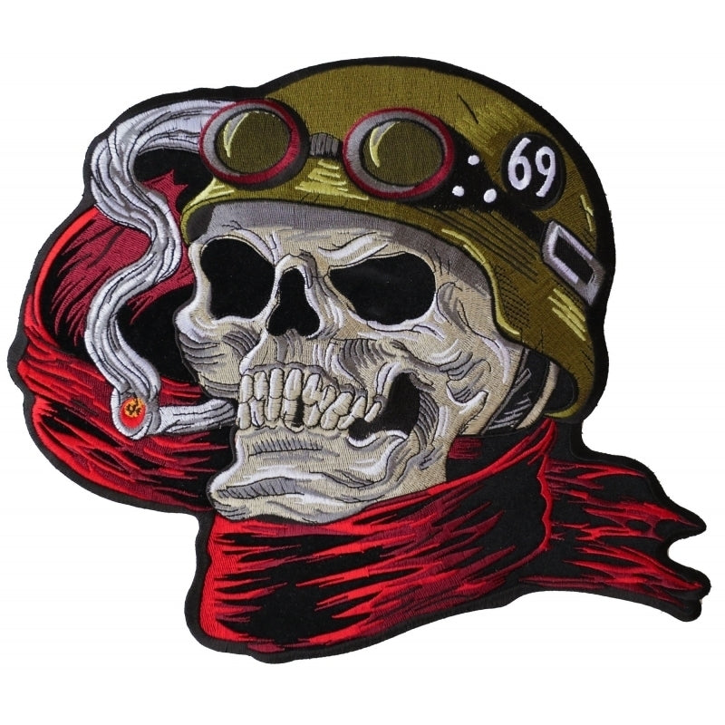 PL6016 Biker Skull Embroidered Iron on Patch Patches Virginia City Motorcycle Company Apparel 