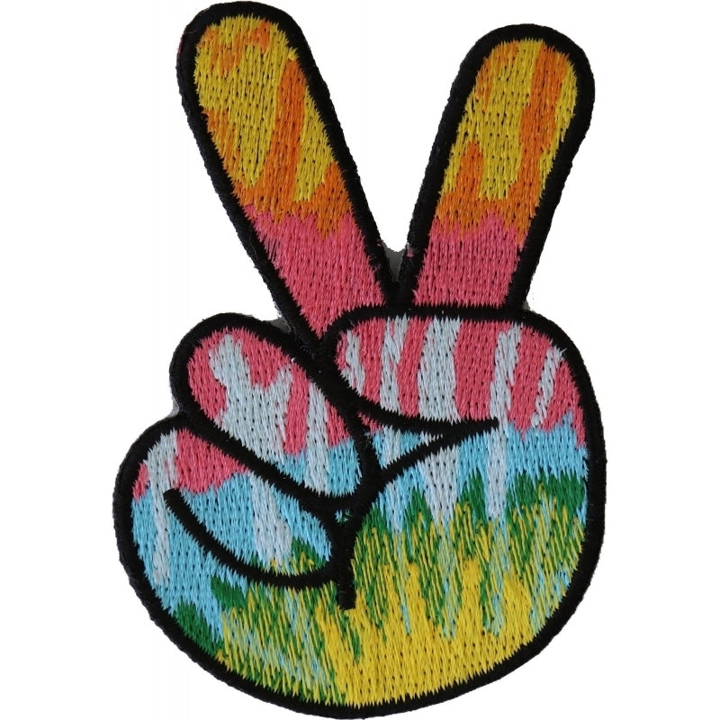 P5521 Colorful Peace Fingers Hand Sign Iron On Patch Patches Virginia City Motorcycle Company Apparel 
