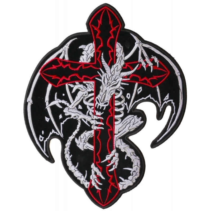 PL3202 Dragon and Cross Embroidered Iron on Patch Patches Virginia City Motorcycle Company Apparel 