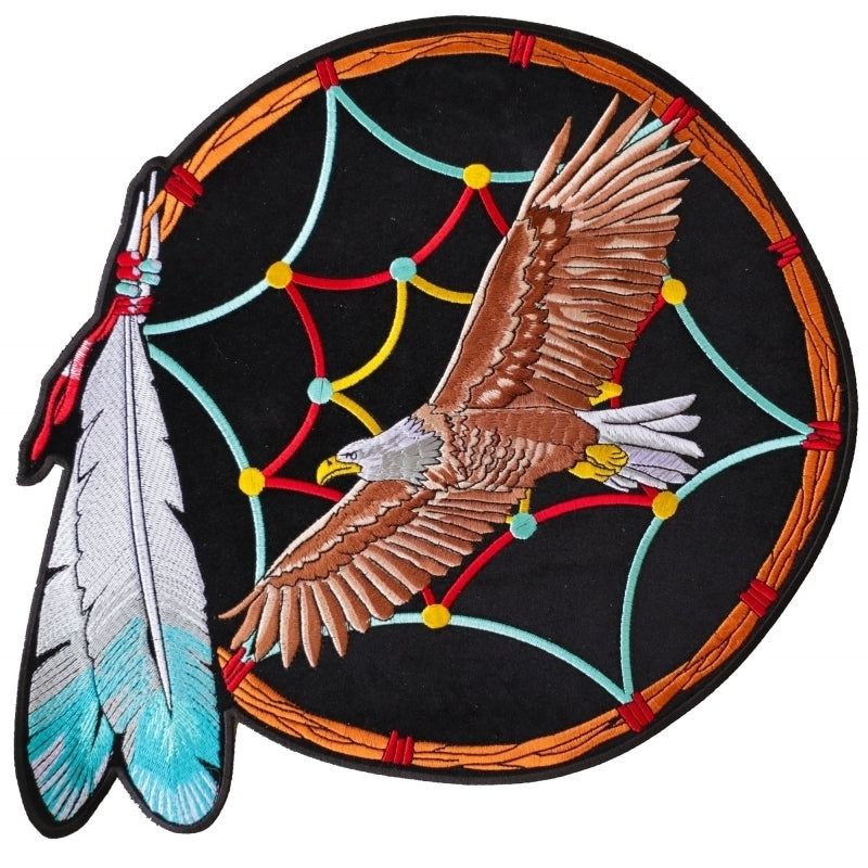 PL3533 Dreamcatcher Eagle Feather Embroidered Iron on Patch Patches Virginia City Motorcycle Company Apparel 