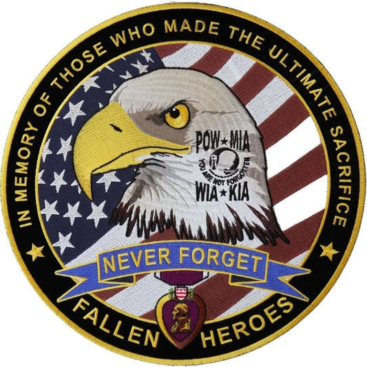 PL6566 Fallen Heroes POW MIA WIA KIA Memorial Large Iron on Patch Patches Virginia City Motorcycle Company Apparel 