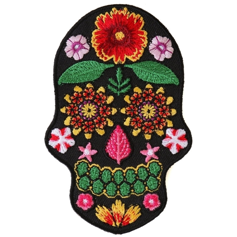 P6157 Flower Skull Black Patch Patches Virginia City Motorcycle Company Apparel 