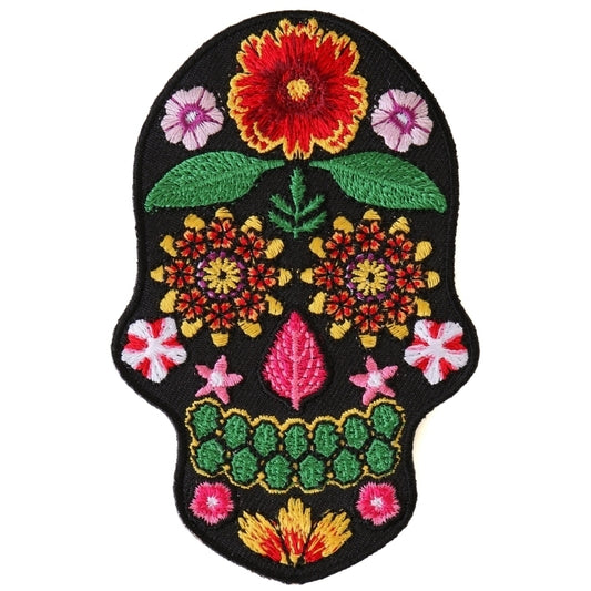 P6157 Flower Skull Black Patch Patches Virginia City Motorcycle Company Apparel 