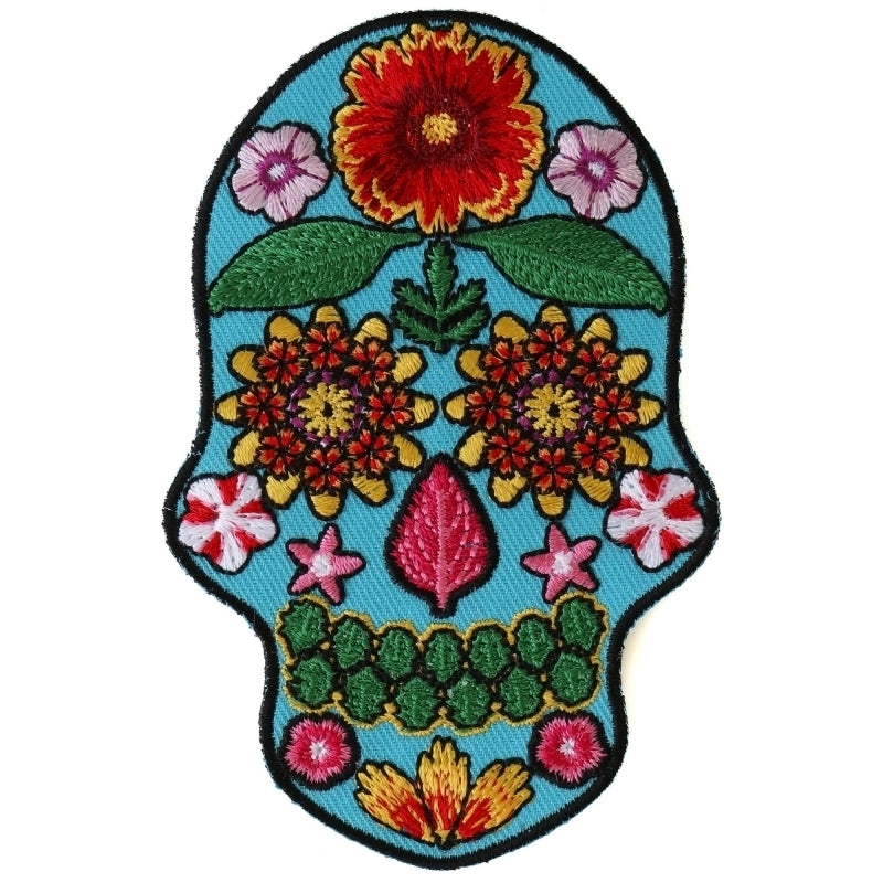 P6152 Flower Skull Blue Patch Patches Virginia City Motorcycle Company Apparel 
