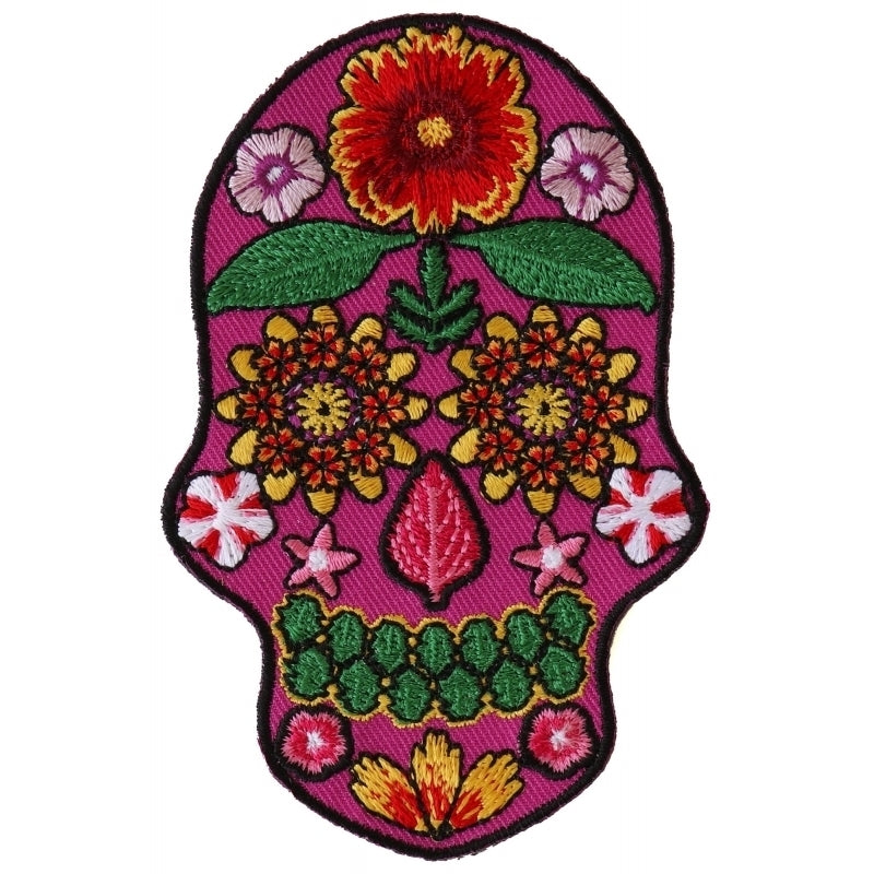 P6156 Flower Skull Pink Patch Patches Virginia City Motorcycle Company Apparel 