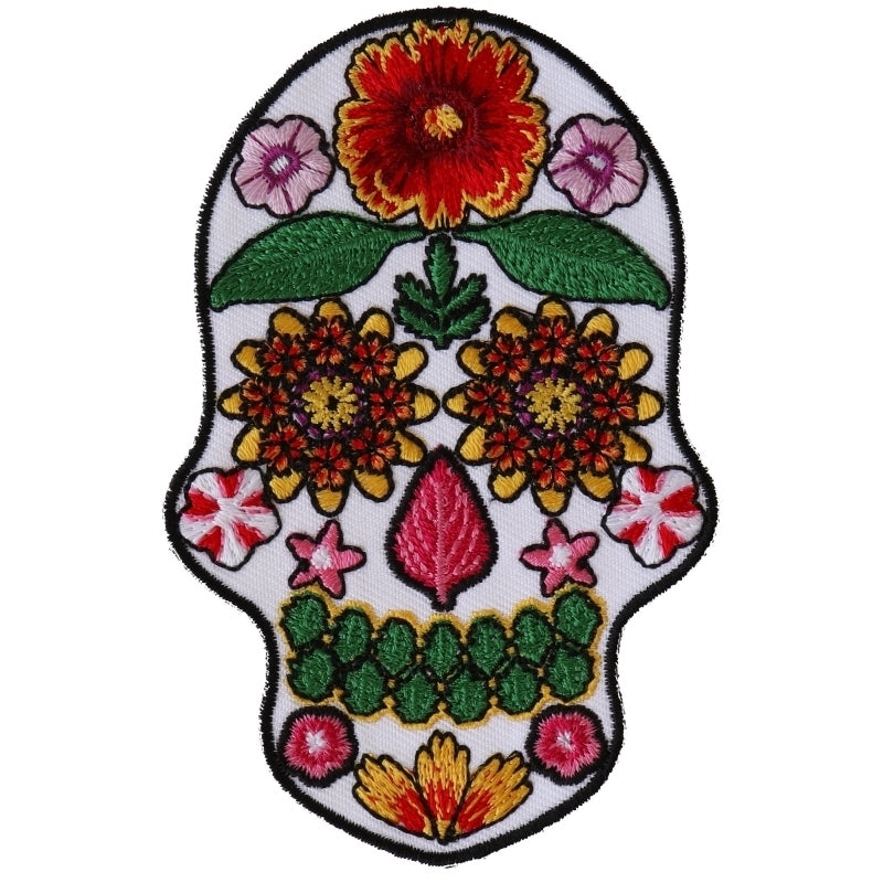 P6154 Flower Skull White Patch Patches Virginia City Motorcycle Company Apparel 