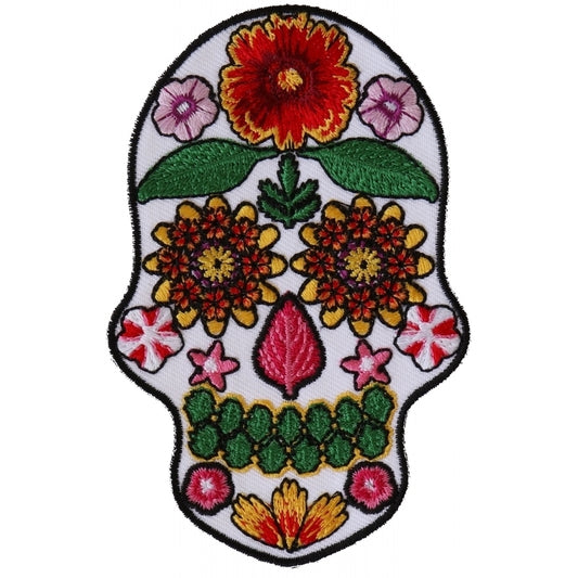 P6154 Flower Skull White Patch Patches Virginia City Motorcycle Company Apparel 