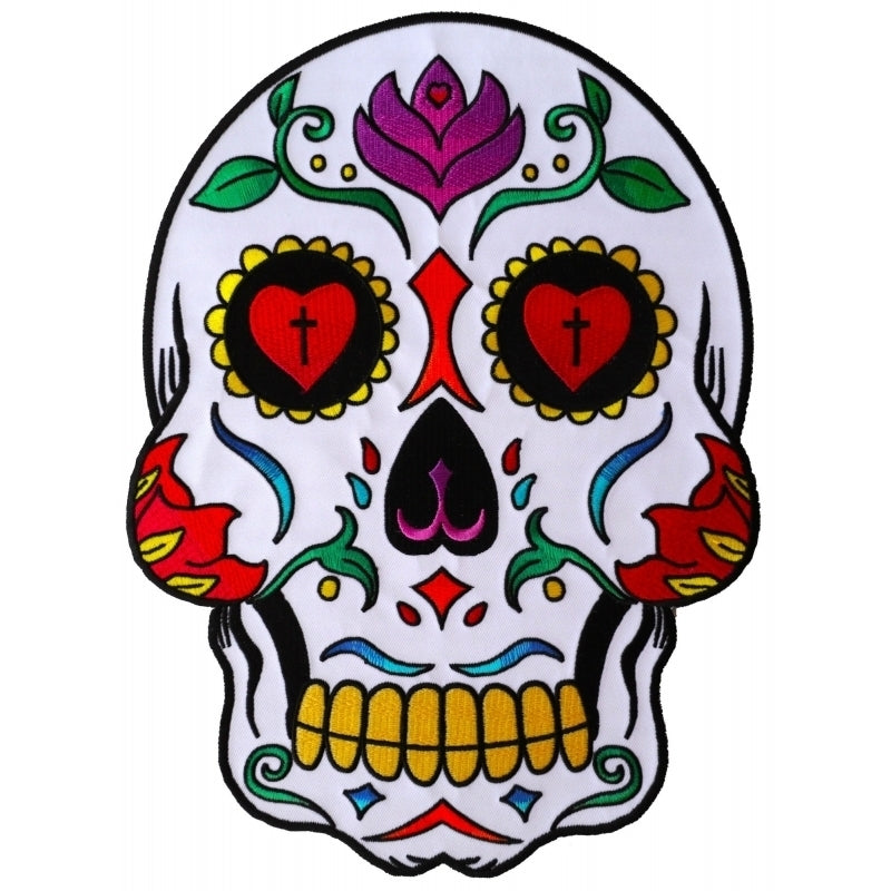 PL5987 Sugar Skull Embroidered Iron on Patch Patches Virginia City Motorcycle Company Apparel 
