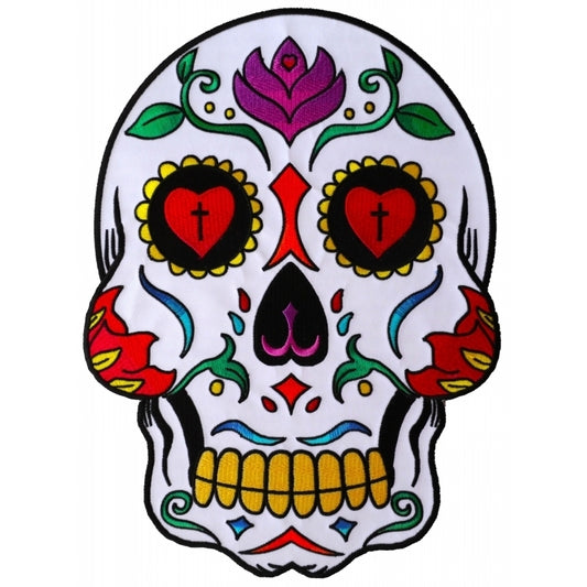 PL5987 Sugar Skull Embroidered Iron on Patch Patches Virginia City Motorcycle Company Apparel 
