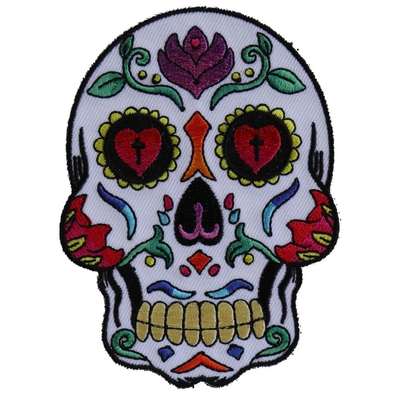 P5986 Sugar Skull White Patch Patches Virginia City Motorcycle Company Apparel 