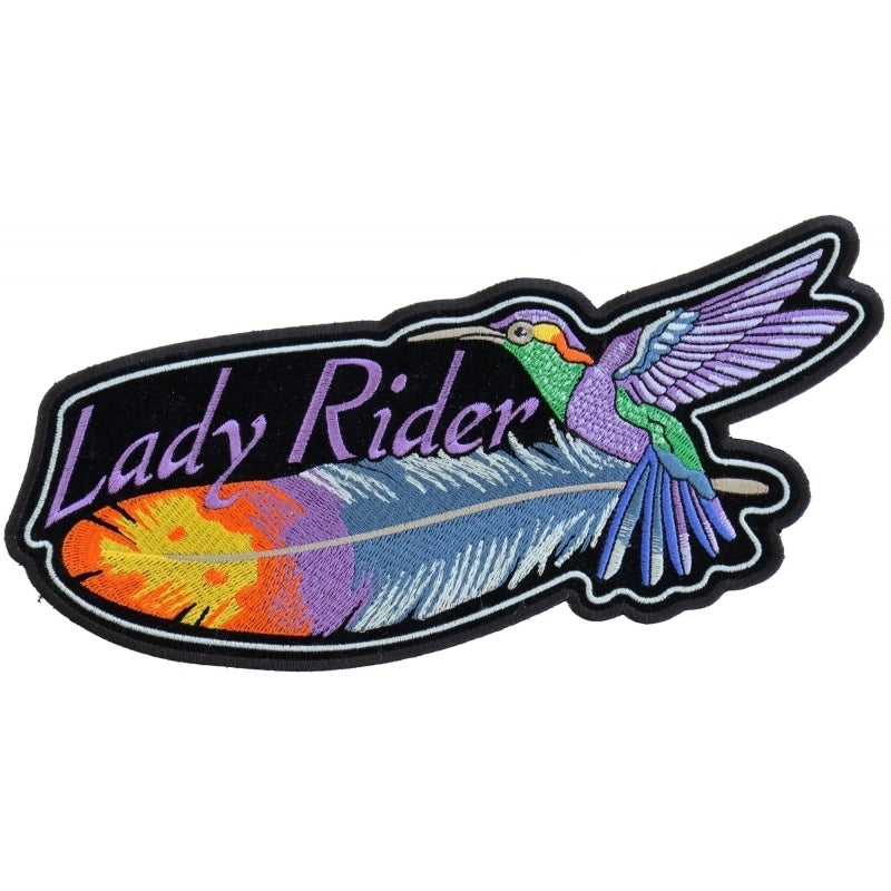 PL5824 Hummingbird Lady Rider Feather Embroidered Iron on Patch Patches Virginia City Motorcycle Company Apparel 