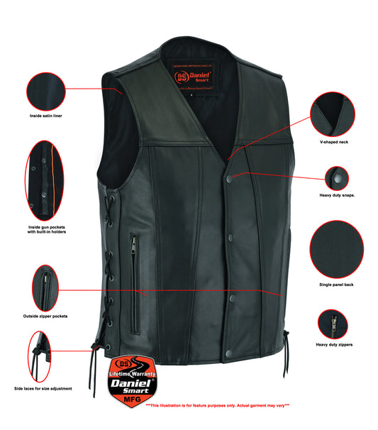 DS105 Men's Single Back Panel Concealed Carry Vest Men's Vests Virginia City Motorcycle Company Apparel 