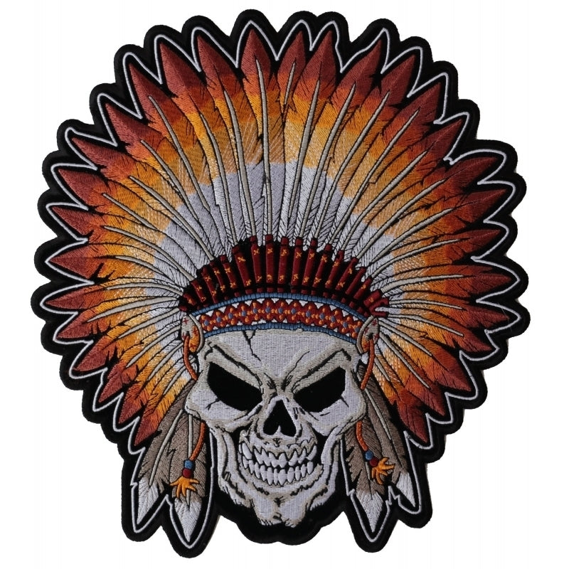 PL4666 Indian Headdress Skull Embroidered Iron on Patch Patches Virginia City Motorcycle Company Apparel 